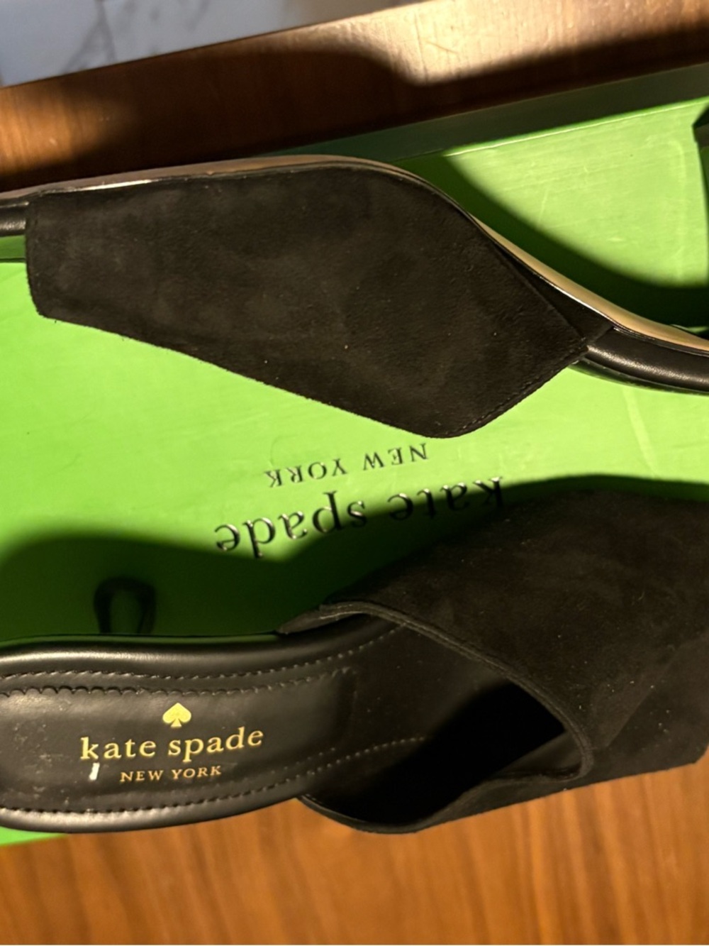 kate spade Black Suede Open-Toe Mule Heels with Low Kitten Heel - Picture 3 of 5
